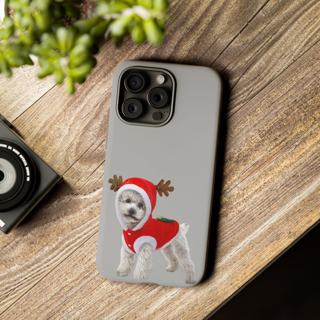 Festive Dog Phone Case with Reindeer Design