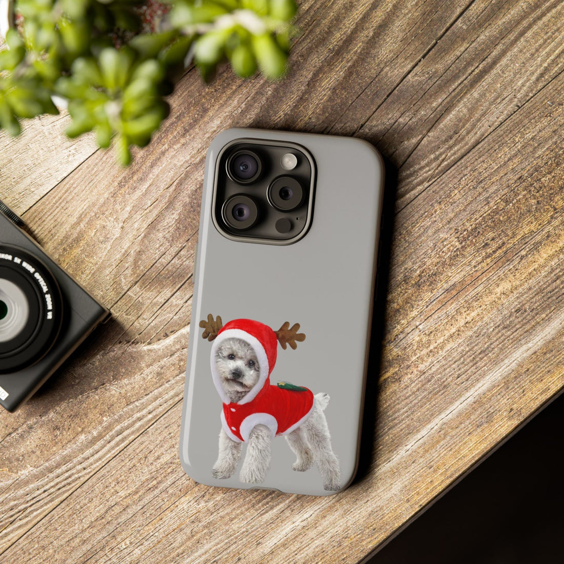 Festive Dog Phone Case with Reindeer Design