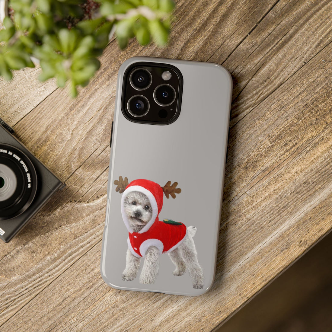 Festive Dog Phone Case with Reindeer Design