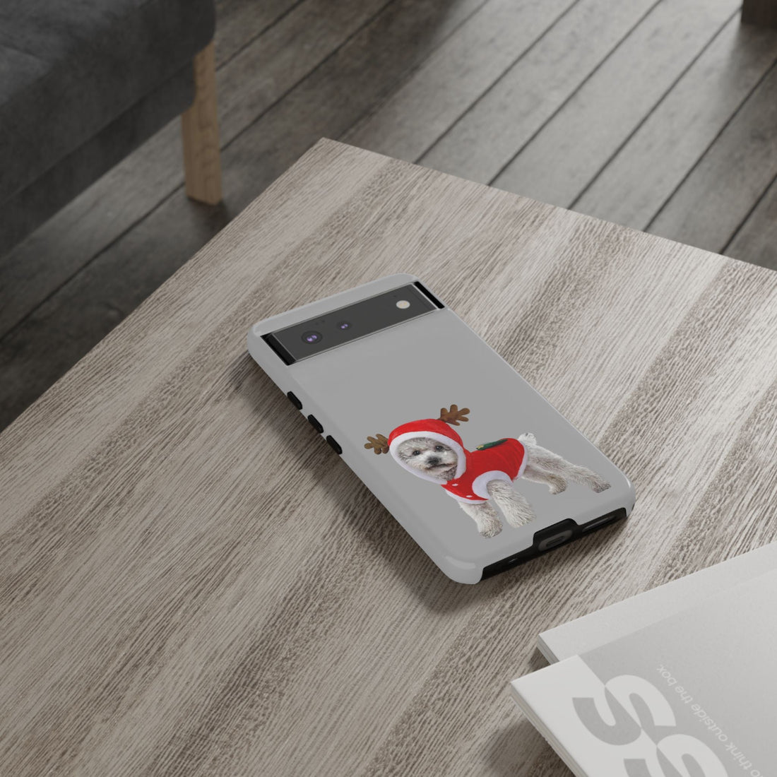 Festive Dog Phone Case with Reindeer Design