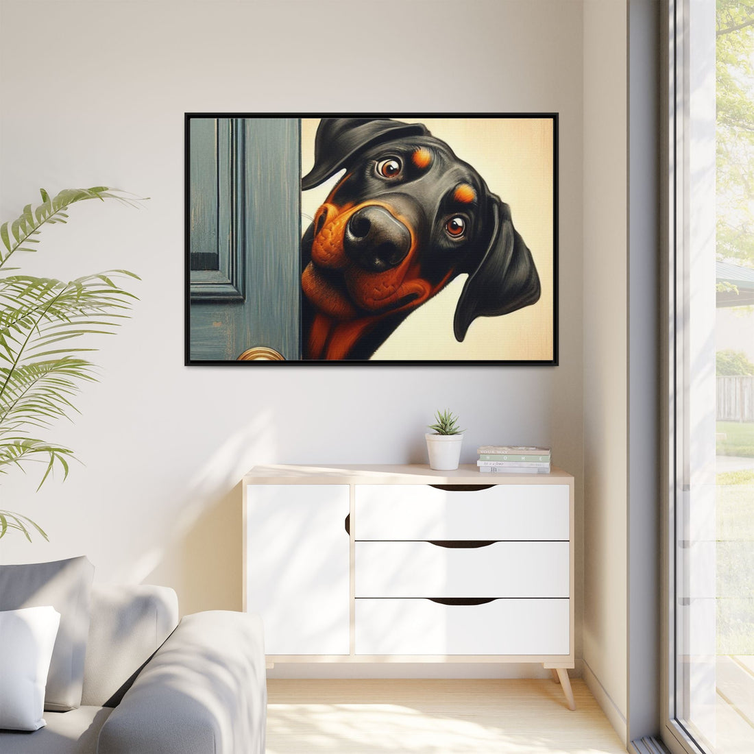 Playful Dog Portrait Canvas – Framed Wall Art