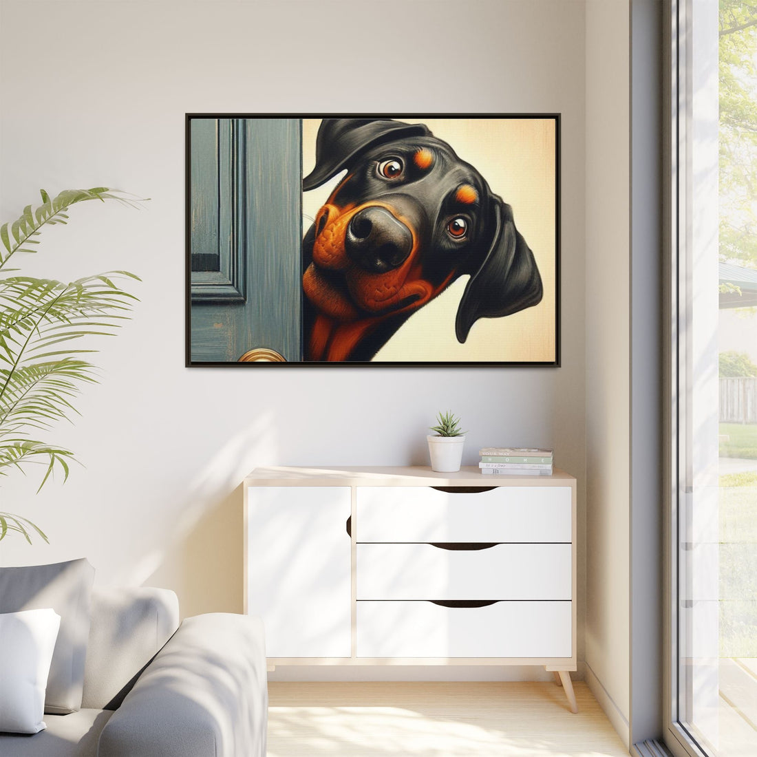 Playful Dog Portrait Canvas – Framed Wall Art