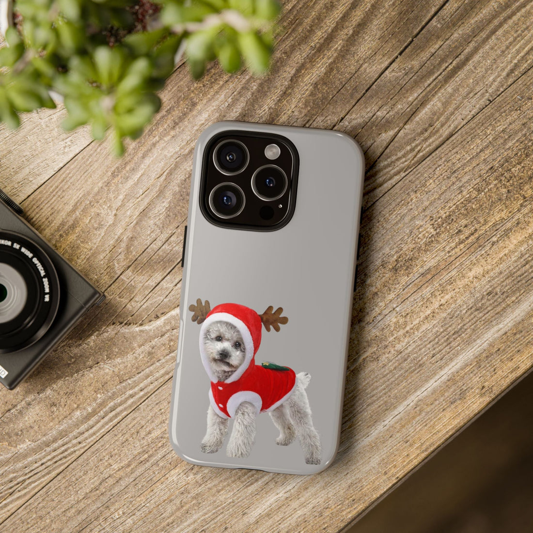 Festive Dog Phone Case with Reindeer Design
