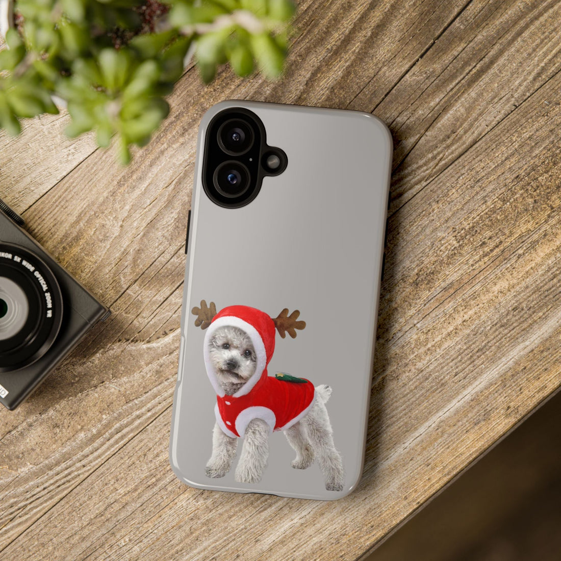 Festive Dog Phone Case with Reindeer Design