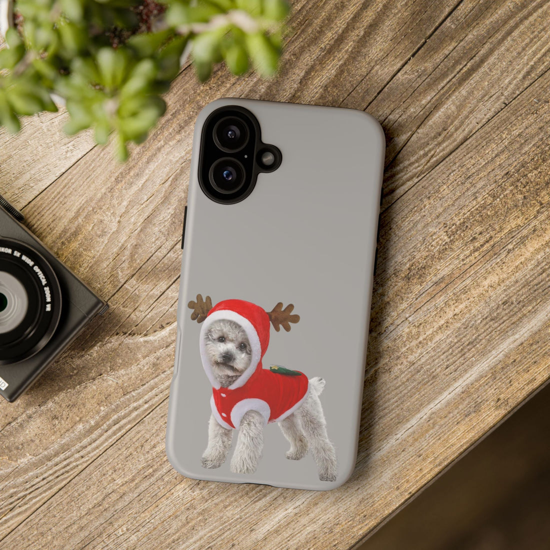 Festive Dog Phone Case with Reindeer Design