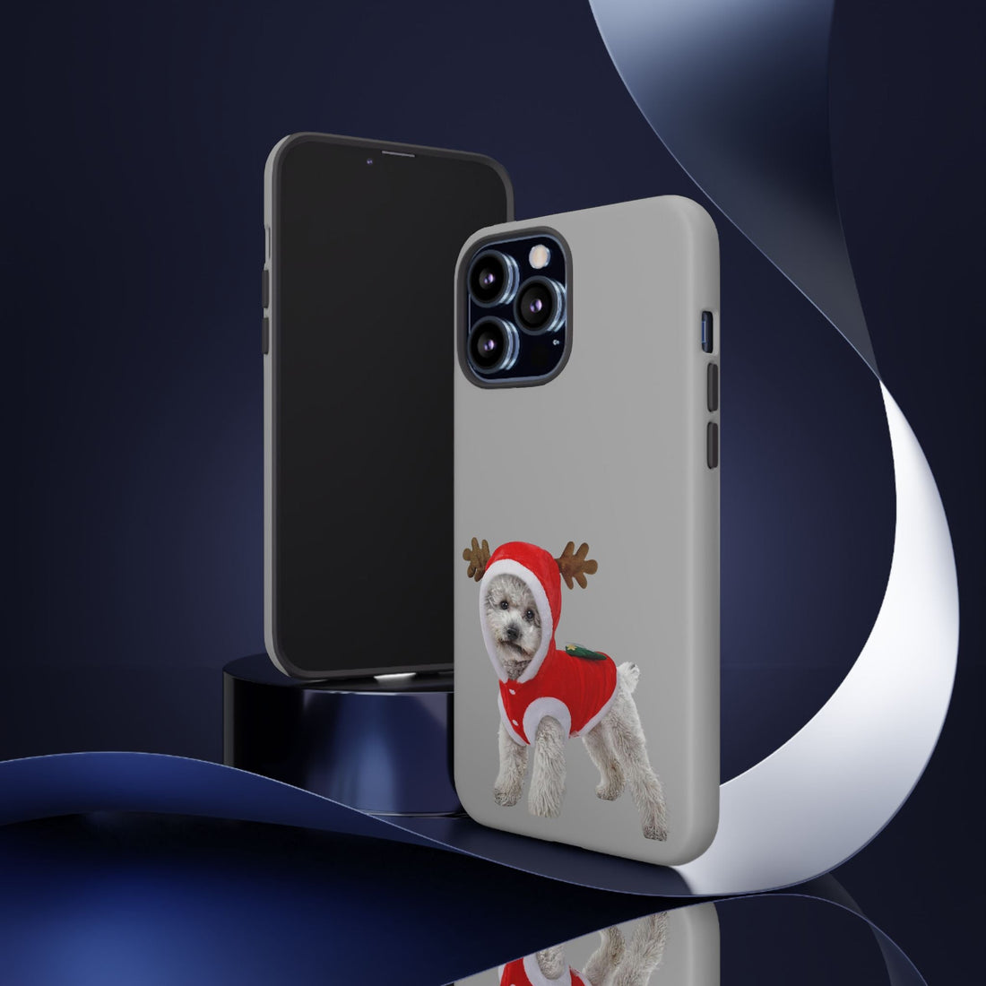 Festive Dog Phone Case with Reindeer Design