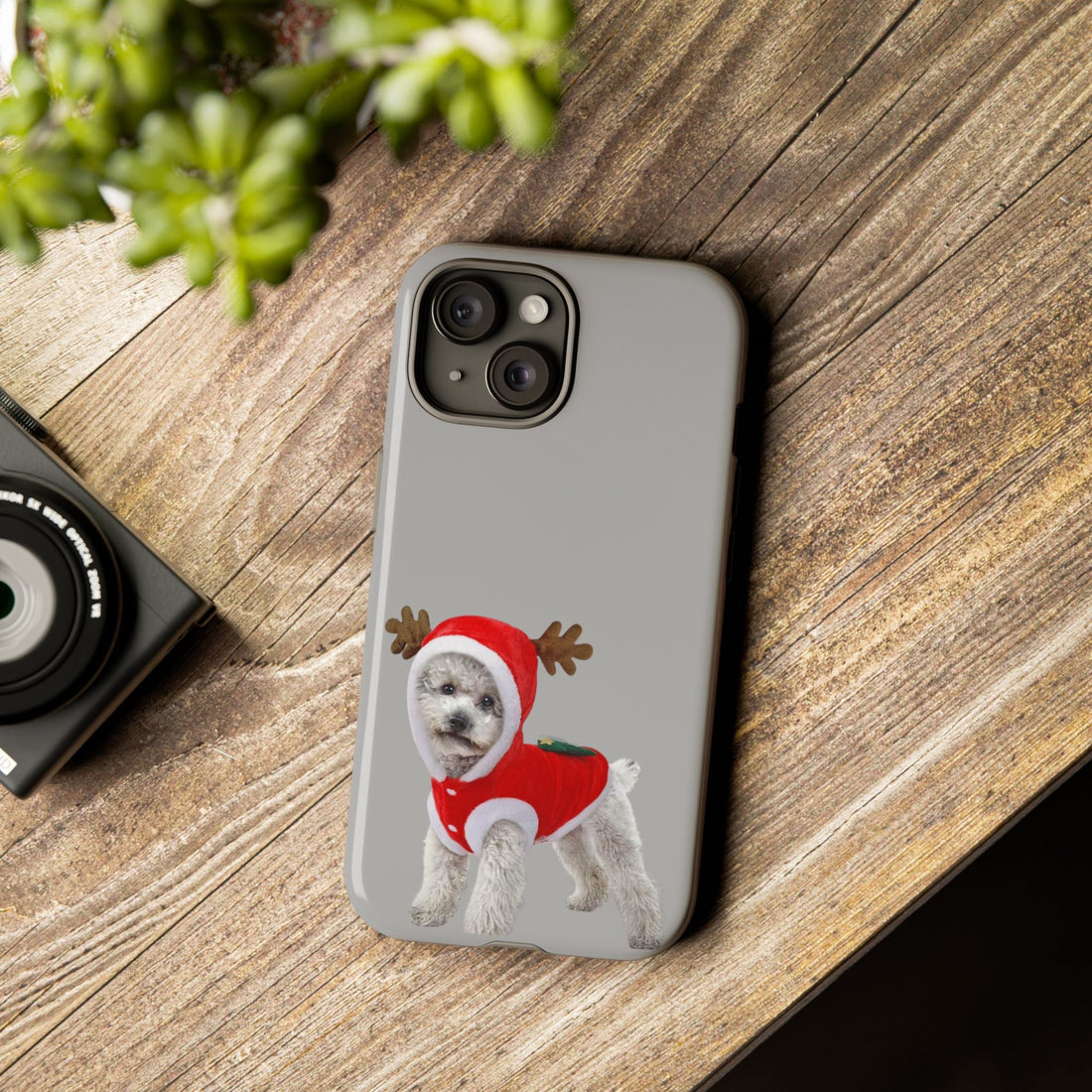 Festive Dog Phone Case with Reindeer Design