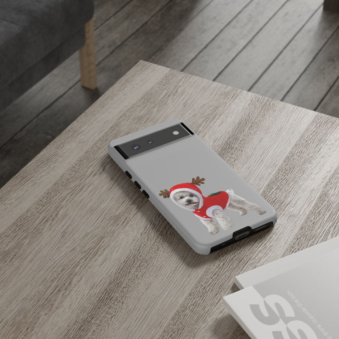 Festive Dog Phone Case with Reindeer Design
